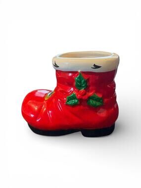 Vintage Lefton Santa Boot Toothpick Holder: Ceramic Christmas Jewelry Holder